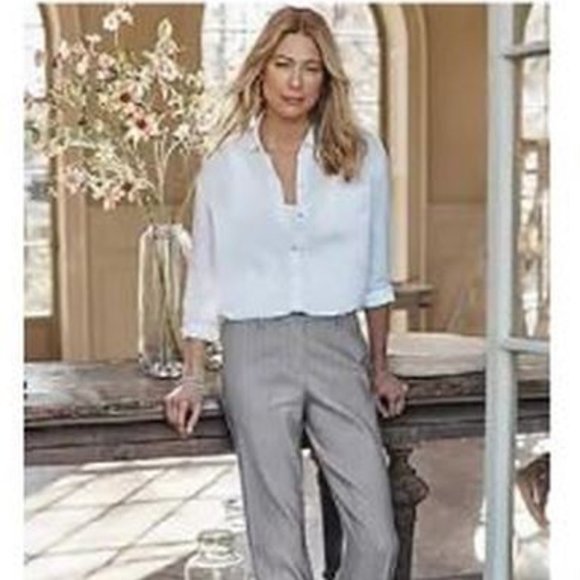 JJill Sz12P Linen-stretch Straight-leg Crops Grey Multi - Picture 2 of 9